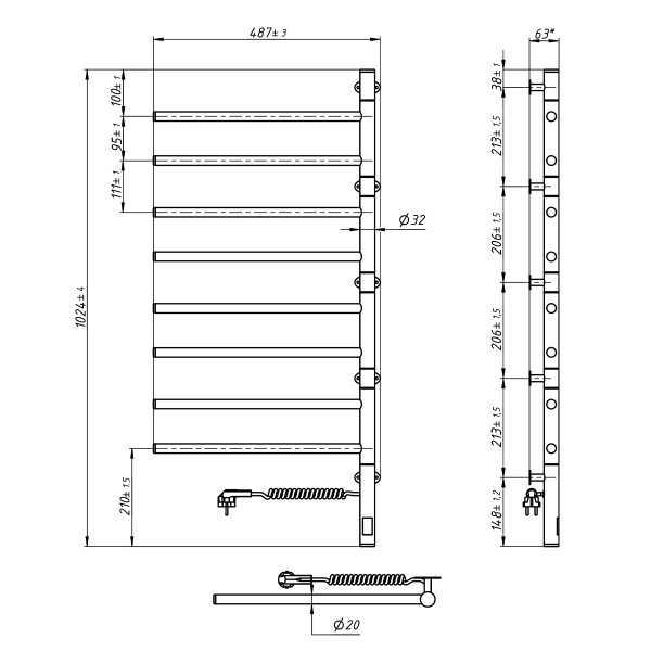 Elektrischer Badheizkörper ARABESQUE Sensor 480x1000 Schwarz