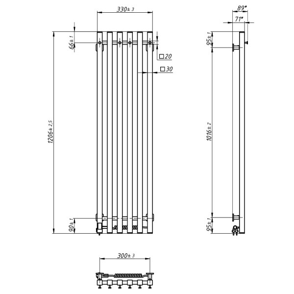 Elektrischer Handtuchheizkörper Navin Levante 330x1200 weiß mit Kabelausgang rechts