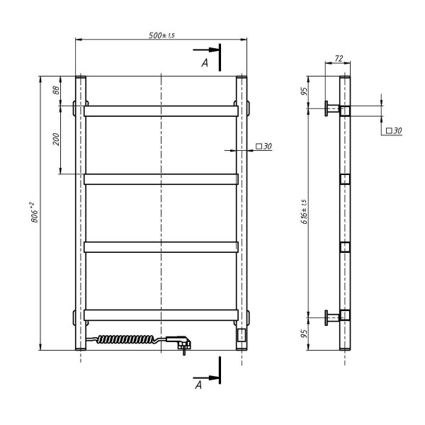 Elektrischer Badheizkörper Navin Nordic 500x800 Sensor, weiß, links, Timer
