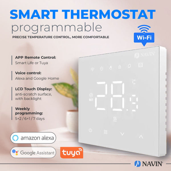 NAVIN WT410 W-3A Thermostat mit Wi-Fi für Gasheizkessel, weiß