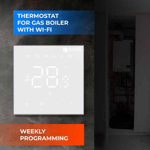 NAVIN WT410 W-3A Thermostat mit Wi-Fi für Gasheizkessel, weiß