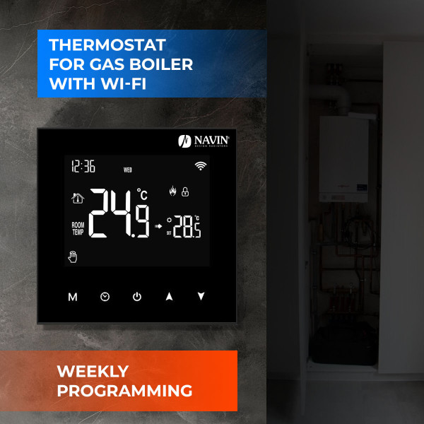 NAVIN Temperaturregler WT410 W-3A mit Wi-Fi für Gasheizkessel, schwarz