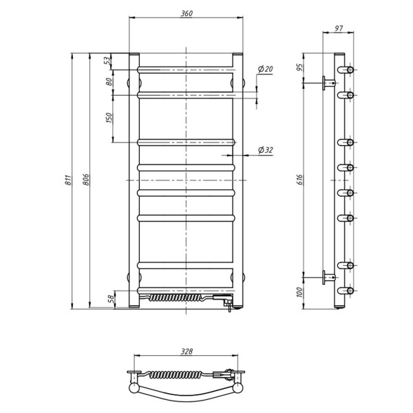 Elektrischer Badheizkörper Camellia 360x800, links, weiß