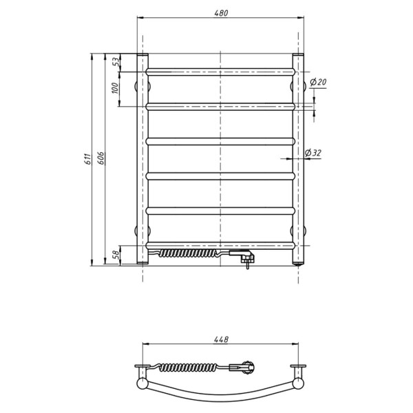 Elektrischer Badheizkörper Camellia 480x600, links, weiß