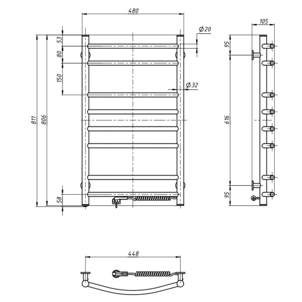 Elektrischer Badheizkörper Camellia 480x800, rechts, weiß