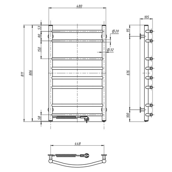 Elektrischer Badheizkörper Camellia 480x800, links, weiß