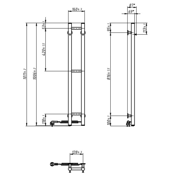 Electric Towel Rail WHITE SILOUETTE 160х1000 right