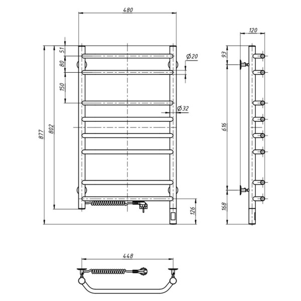 Elektrischer Badheizkörper Navin Blues 480x800, Sensor links, Timer