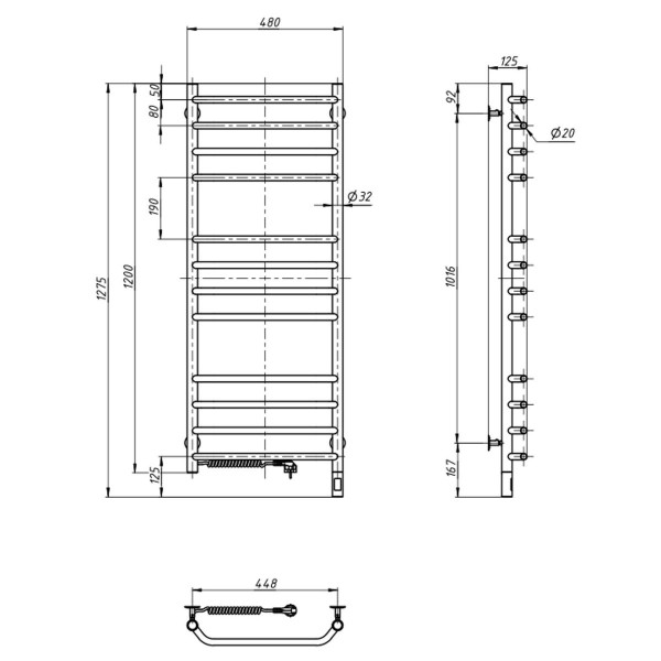 Elektrischer Badheizkörper Navin Blues 480x1200, Sensor links, Timer