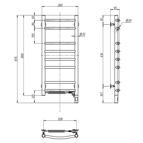 Elektrischer Badheizkörper Camellia 360x800 mit Sensor links, Timer