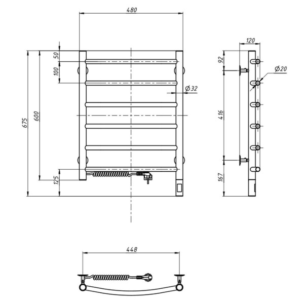 Elektrischer Badheizkörper Camellia 480x600 mit Sensor links, Timer