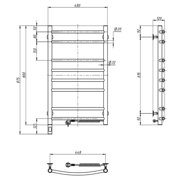 Elektrischer Badheizkörper Camellia 480x800 mit rechtem Sensor und Timer