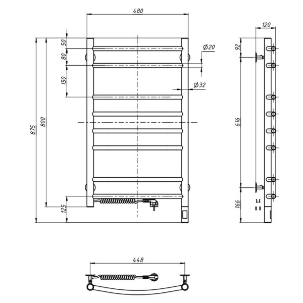 Elektrischer Badheizkörper Camellia 480x800 mit Sensor links, Timer