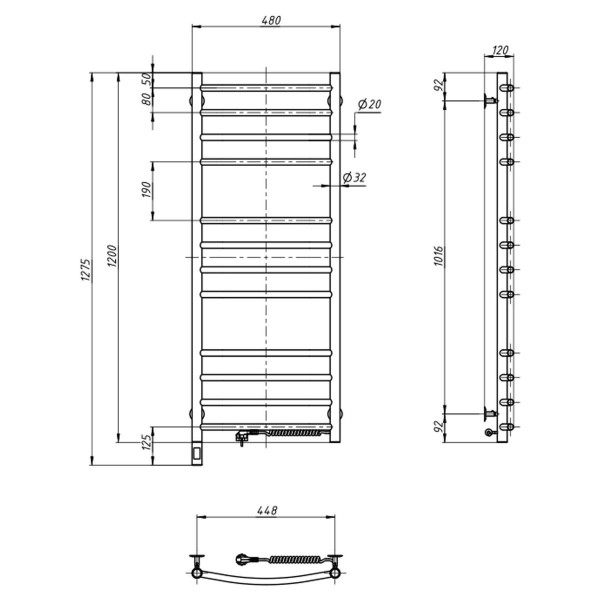Elektrischer Badheizkörper Camellia 480x1200, Sensor rechts, Timer