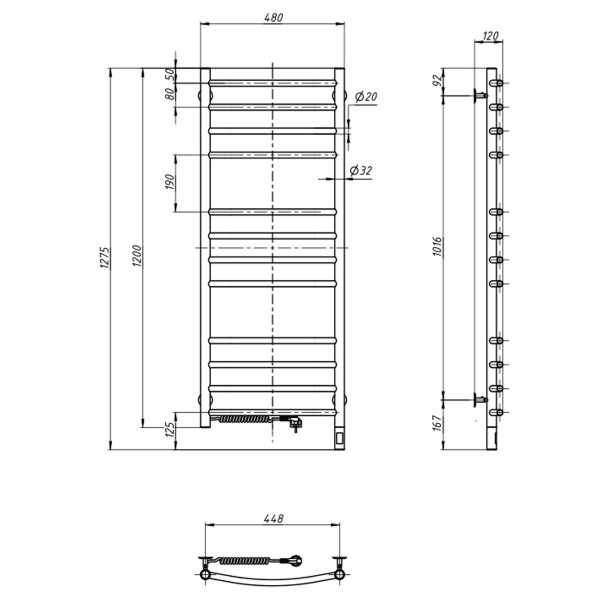 Elektrischer Badheizkörper Camellia 480x1200 mit Sensor links, Timer