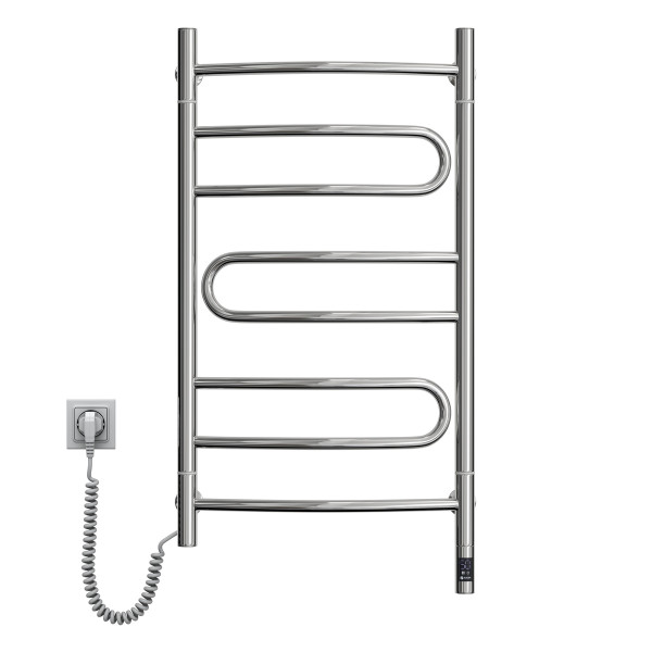 Edelstahl Handtuchheizkörper Elektrisch Pirouette Sensor 480x800 mit Kabelausgang links