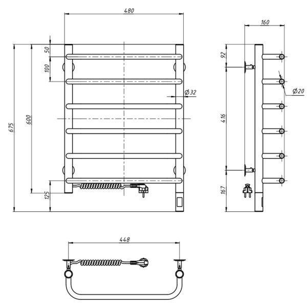 Elektrischer Badheizkörper Navin Symphony 480x600 links mit Sensor und Timer