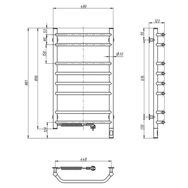 Elektrischer Badheizkörper Navin Blues 480x800, Sensor links, Timer, weiß