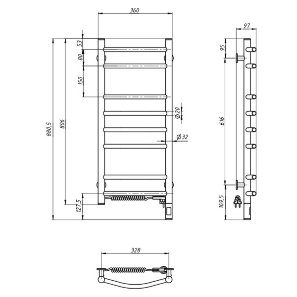 Elektrischer Badheizkörper Camellia 360x800, Sensor links, Timer, weiß