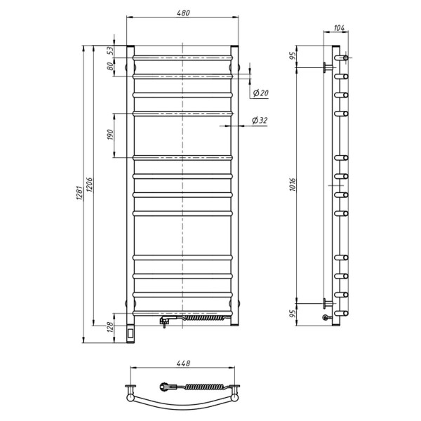 Elektrischer Badheizkörper Camellia 480x1200, Sensor rechts, Timer, weiß