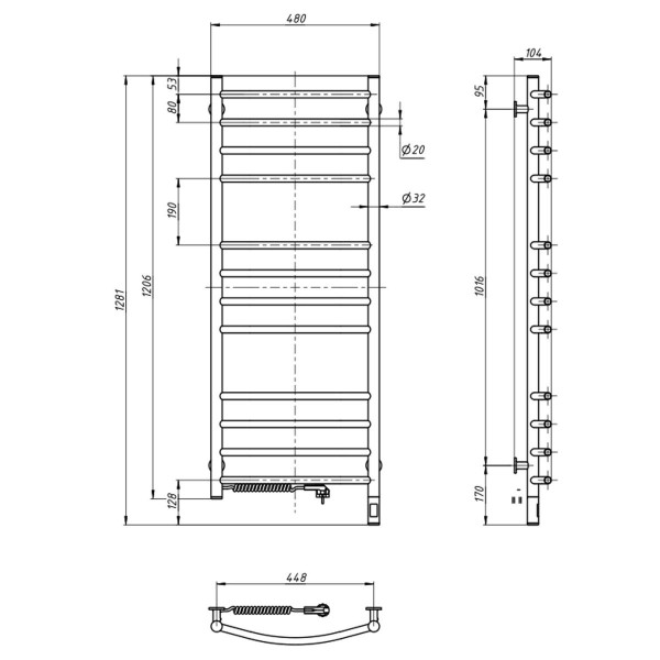 Elektrischer Badheizkörper Camellia 480x1200, Sensor links, Timer, weiß