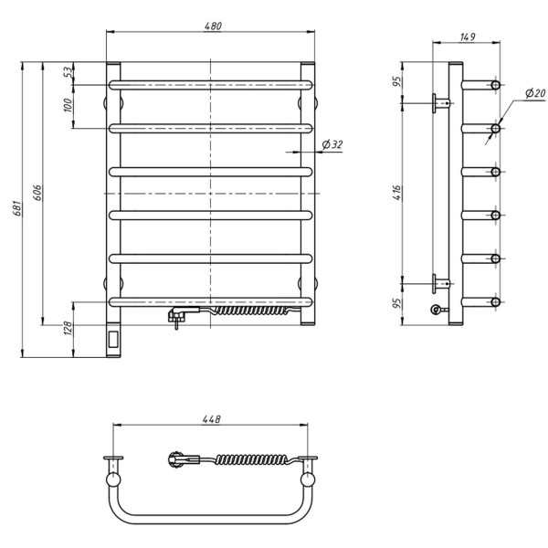 Elektrischer Badheizkörper Navin Symphony 480x600 mit rechtem Sensor und Timer