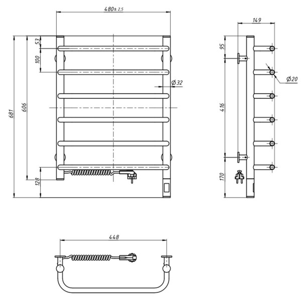 Elektrischer Badheizkörper Navin Symphony 480x600 mit linkem Sensor und Timer