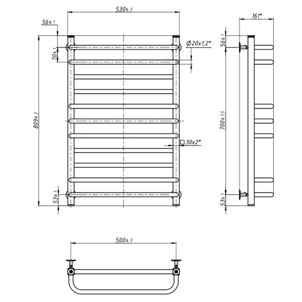 Edelstahl Badheizkörper Wasserbetrieb Grandis 500x800