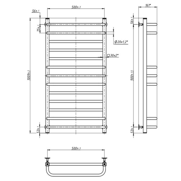 Edelstahl Badheizkörper Wasser Grandis 500x1000