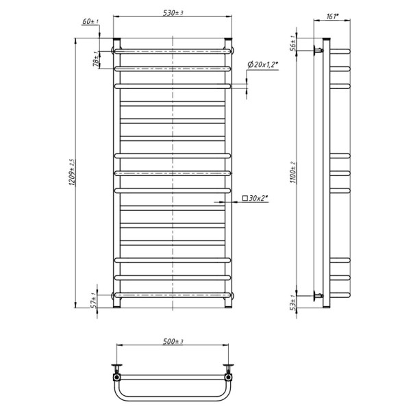 Edelstahl Badheizkörper Wasserbetrieb Grandis 500x1200