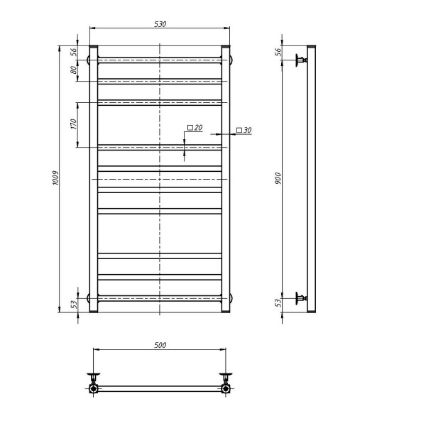 NAVIN LOFT Wasser-Handtuchheizkörper Edelstahl 500x1000
