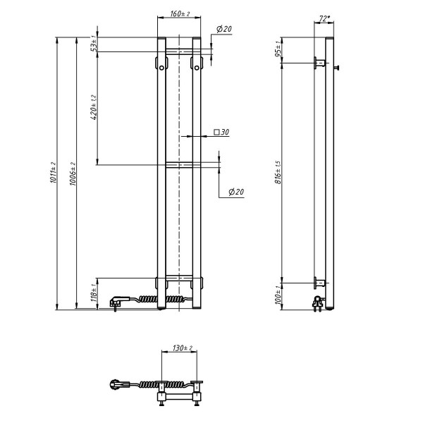 Elektrischer Badheizkörper Navin Silhouette Quadro 160x1000 rechts, schwarze Mora