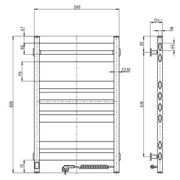 Elektrischer Badheizkörper Navin Ellipse 500x800, Sensor rechts, Timer, Schwarz Mora