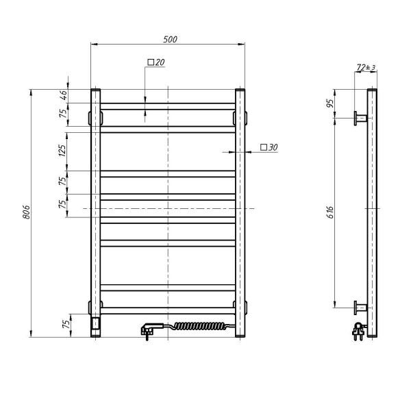 Elektrischer Badheizkörper Navin Loft 500x800, Sensor rechts, Timer, weiß