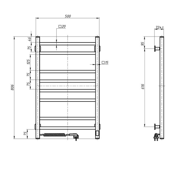 Elektrischer Badheizkörper Navin Loft 500x800, Sensor links, Timer, weiß