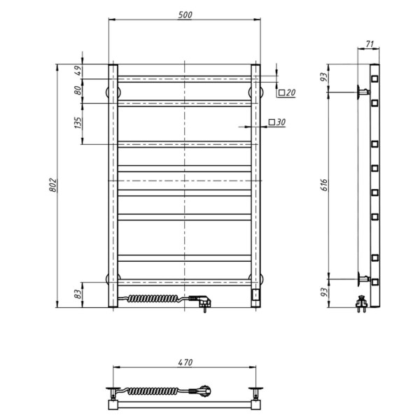 Elektrischer Badheizkörper Navin Loft 500x800, Sensor links, Timer