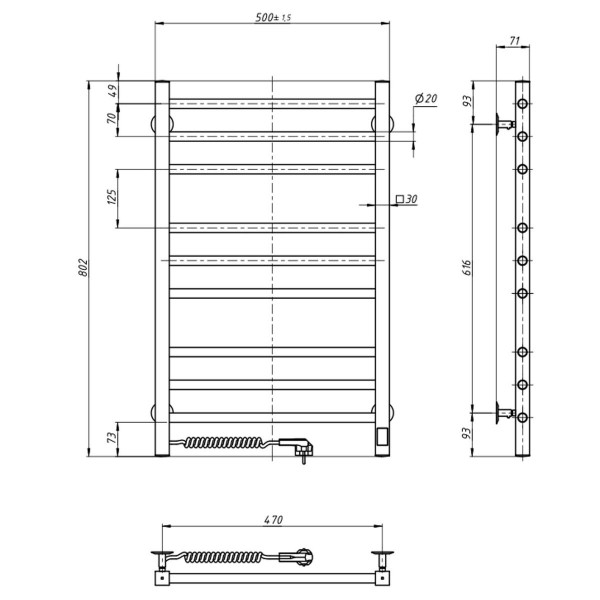Elektrischer Badheizkörper Navin Classic Quadro 500x800, Sensor links, Timer