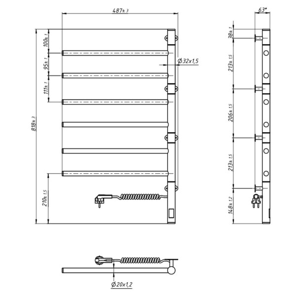 Elektrischer Handtuchheizkörper NAVIN Arabesque 480x800 Sensor Schwarz Feinstrukturiert