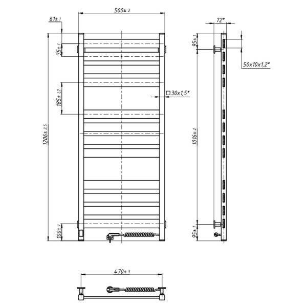 Elektrischer Badheizkörper Navin Largo 500x1200, Sensor rechts, Timer, Schwarz Mora