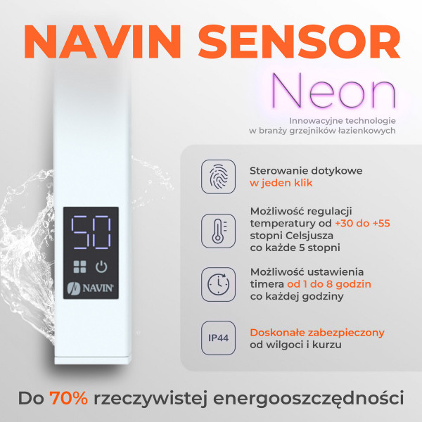 Elektrischer Badheizkörper Navin Largo 500x800, Sensor links, Timer, Weiß Samt
