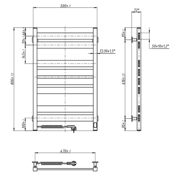 Elektrischer Badheizkörper Navin Largo 500x800, Sensor links, Timer, Weiß Samt