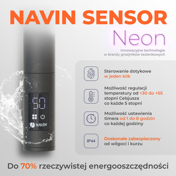Elektrischer Badheizkörper NAVIN Arabesque 480x600 Sensor, Schwarz, Timer