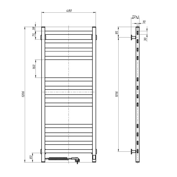 Elektrischer Badheizkörper Navin Avangard 480x1200 Sensor, schwarz, rechts, Timer