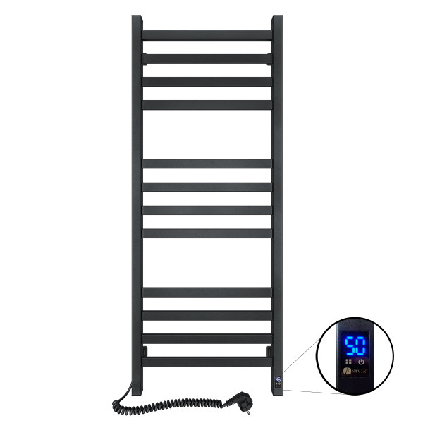 Elektrischer Badheizkörper Avangard Sensor 480x1200 Schwarz mit Kabelausgang links