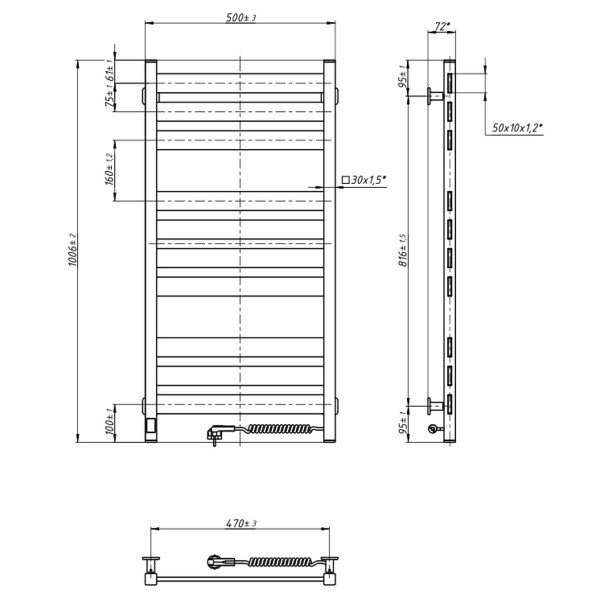 Elektrischer Badheizkörper Navin Largo 500x1000 Sensor, schwarz, rechts, Timer