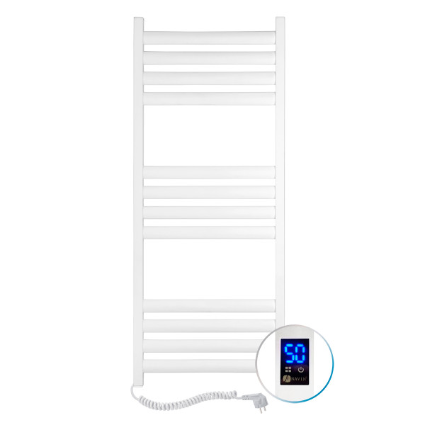 Navin Ellipse Handtuchheizkörper 500x1200, links, weiß Samt, Timer