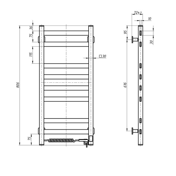 Elektrischer Badheizkörper Navin Avangard 360x800 mit Sensor rechts, Timer