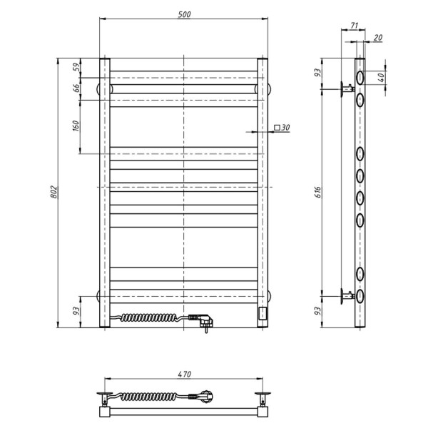 Navin Ellipse Handtuchheizkörper 500x800, elektrisch, Sensor links, Timer