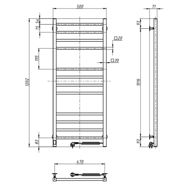 Badheizkörper Navin Loft 500x1200, Sensor rechts, Timer