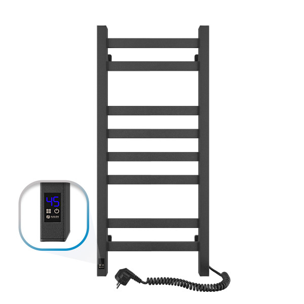 Elektrischer Badheizkörper Navin Avangard 360x800 Sensor, schwarz matt, rechts, Timer